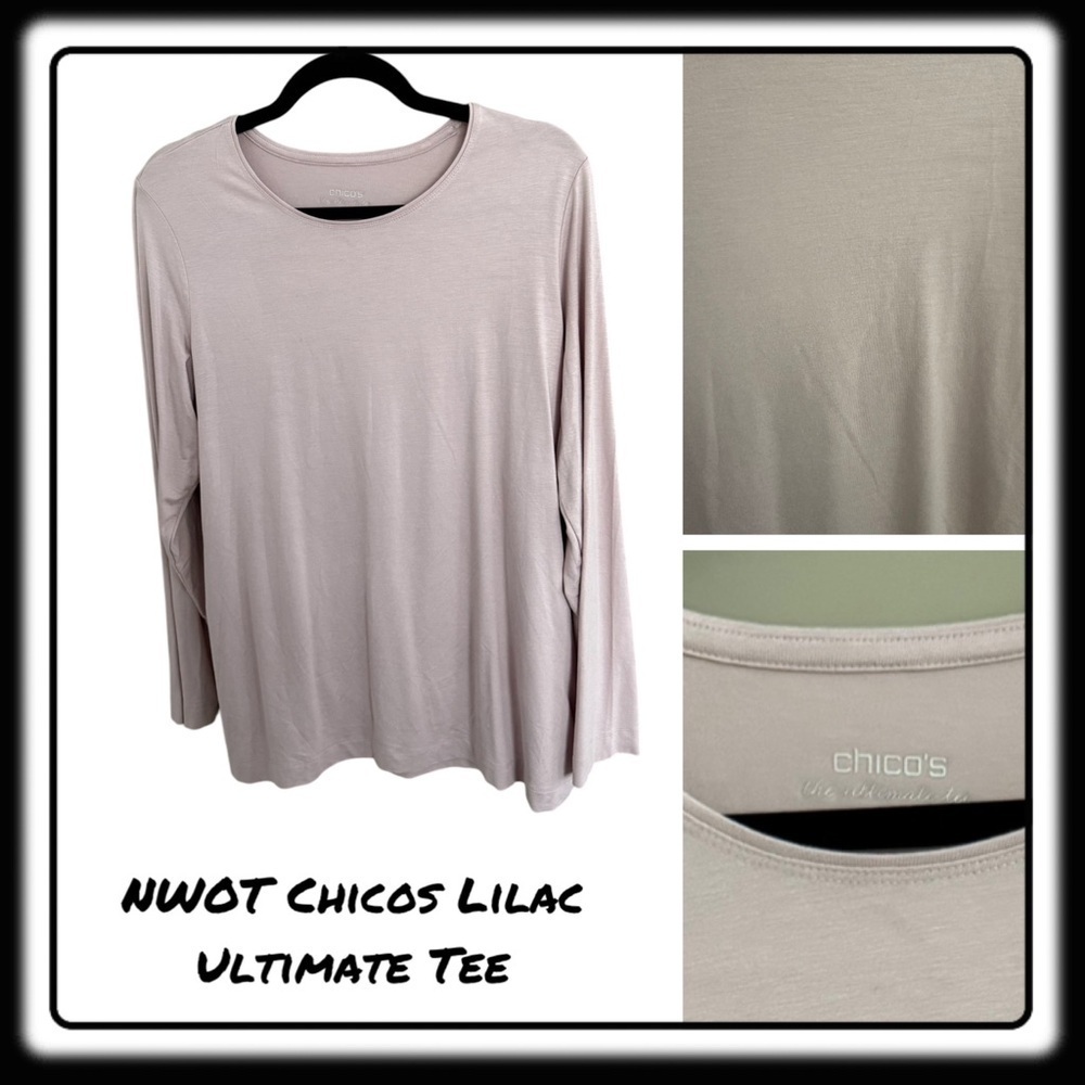 NWOT Chicos LILAC “Ultimate Tee” layering tee scoop neck sz 2 (12-14)